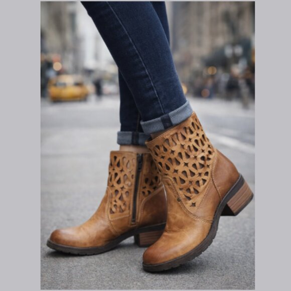 DROMEDARIS Kenza Ankle Boots Booties Leather Cut Out Rustic Brown Women 38EU 7US - Picture 2 of 14